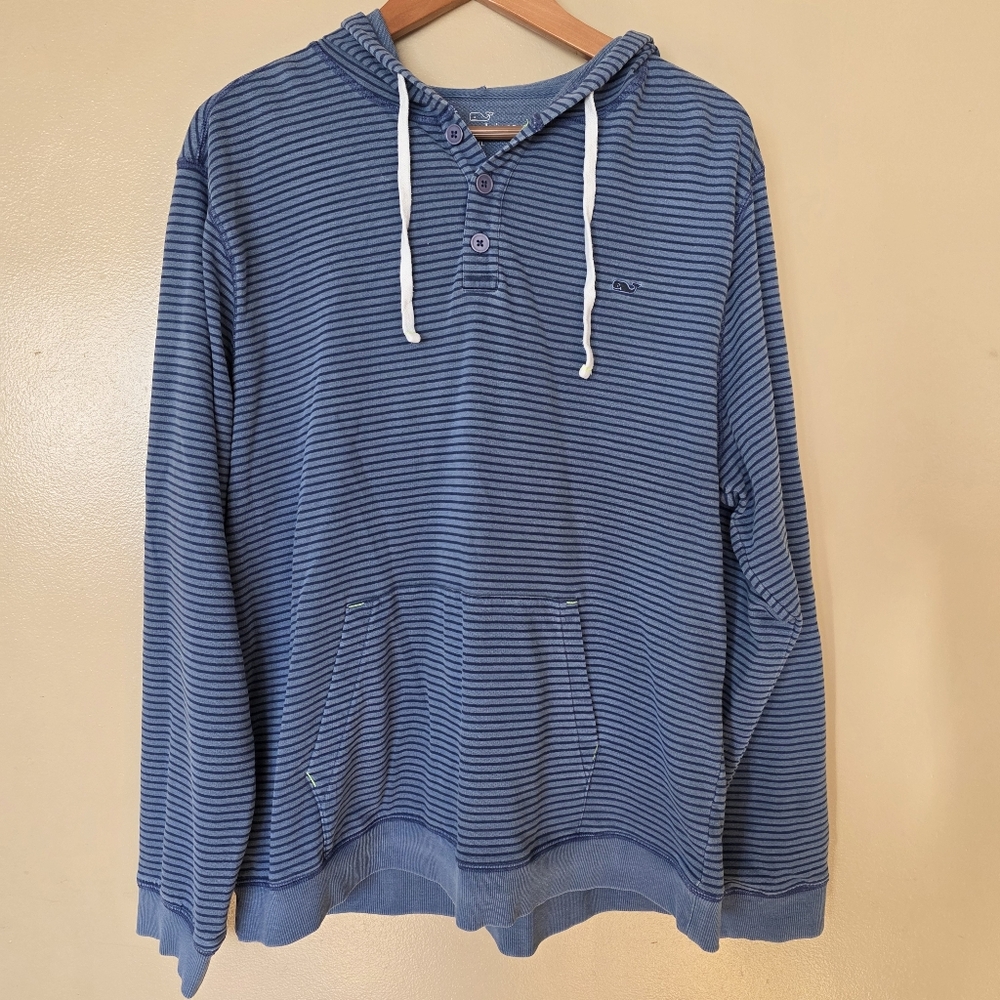 Vineyard Vines Coastal Blue Striped Henley Hoodie XL East Coast Preppy Nautical